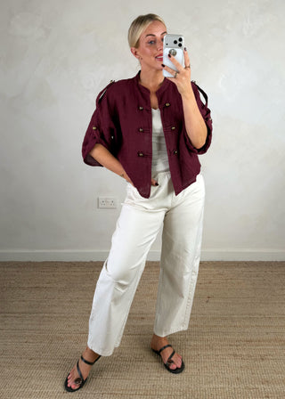 Linen military jacket - Merlot