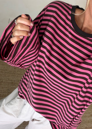 Nico crew neck striped tee - Chocolate/pink