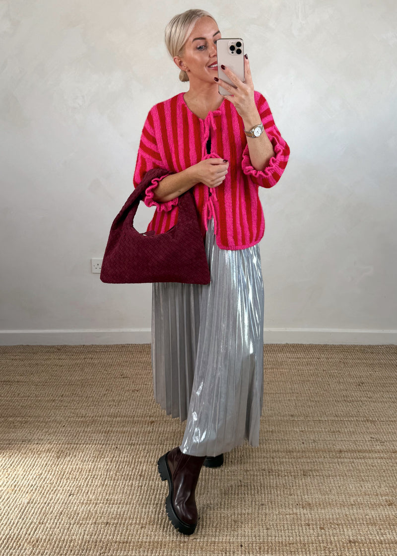 Clara Striped tie front knit - red/pink