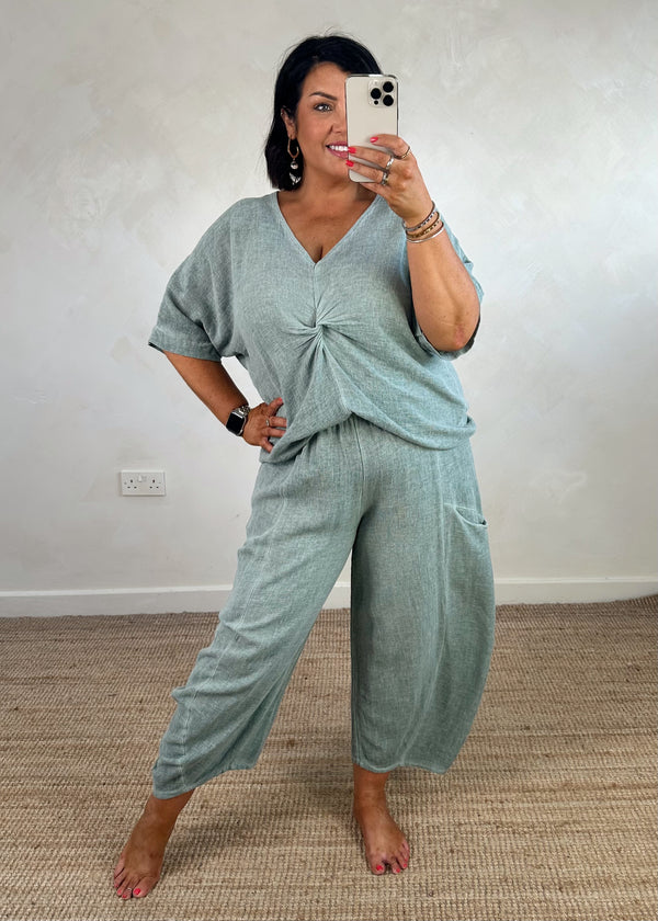 Rina linen blend top - sage