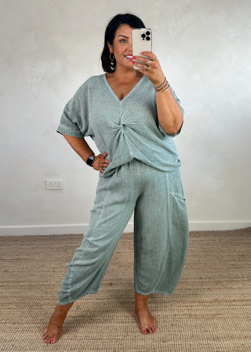 Junie barrel leg linen trouser - sage