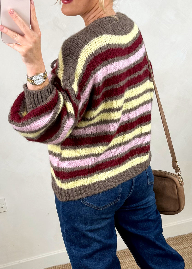 Rufus Striped tie front knit - Mocha