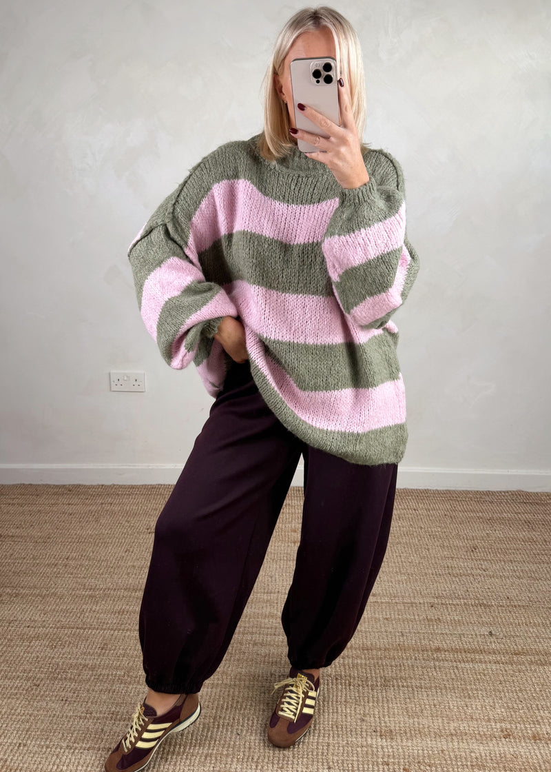 Striped Kurt grunge knit - khaki/pink