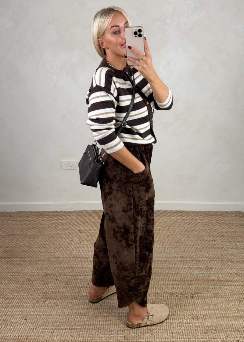 Ribbed velour Moda pants - chocolate