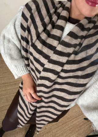 Oversized striped knitted scarf