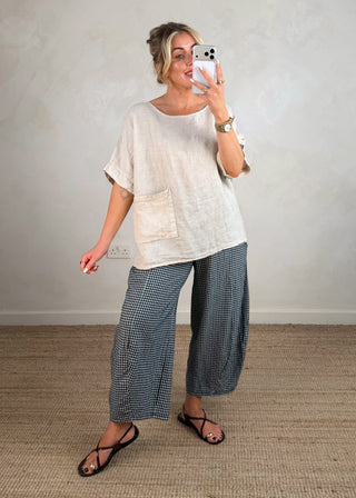 Aria linen button back top - Beige