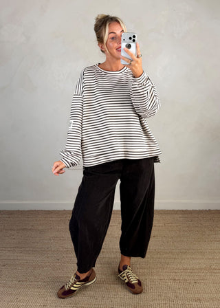 Perfect fine striped sweater - Cream/chocolate