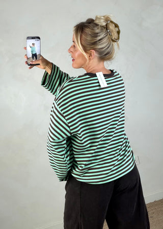 Nico crew neck striped tee - Chocolate/mint