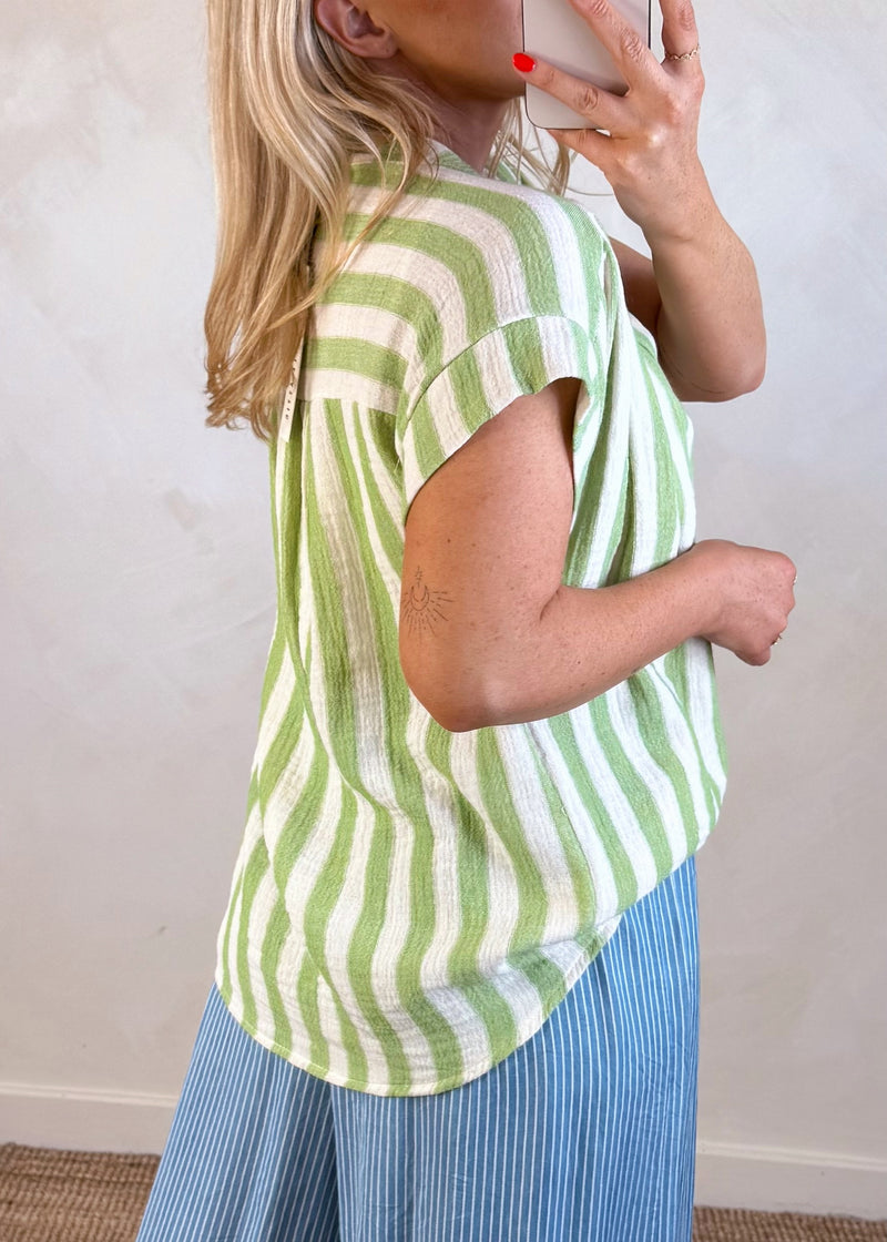 Oxford striped top - green