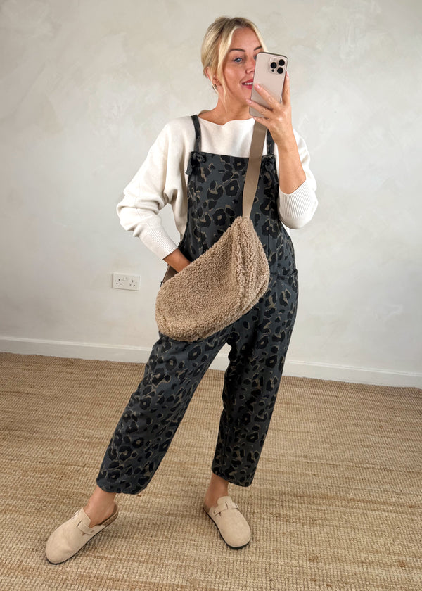 Meryl cropped dungaree - slate animal