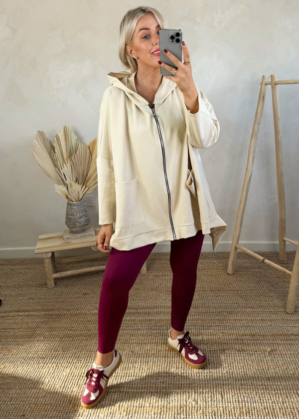 Leo zip through pocket hoodie - beige