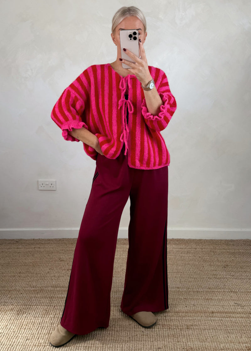 Clara Striped tie front knit - red/pink