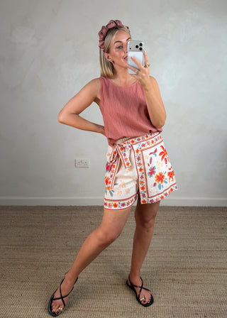 Tie front skort - Orange floral