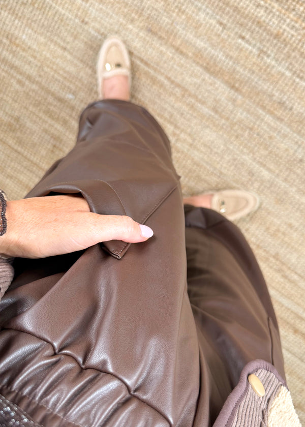 Leather look Moda pants - chocolate