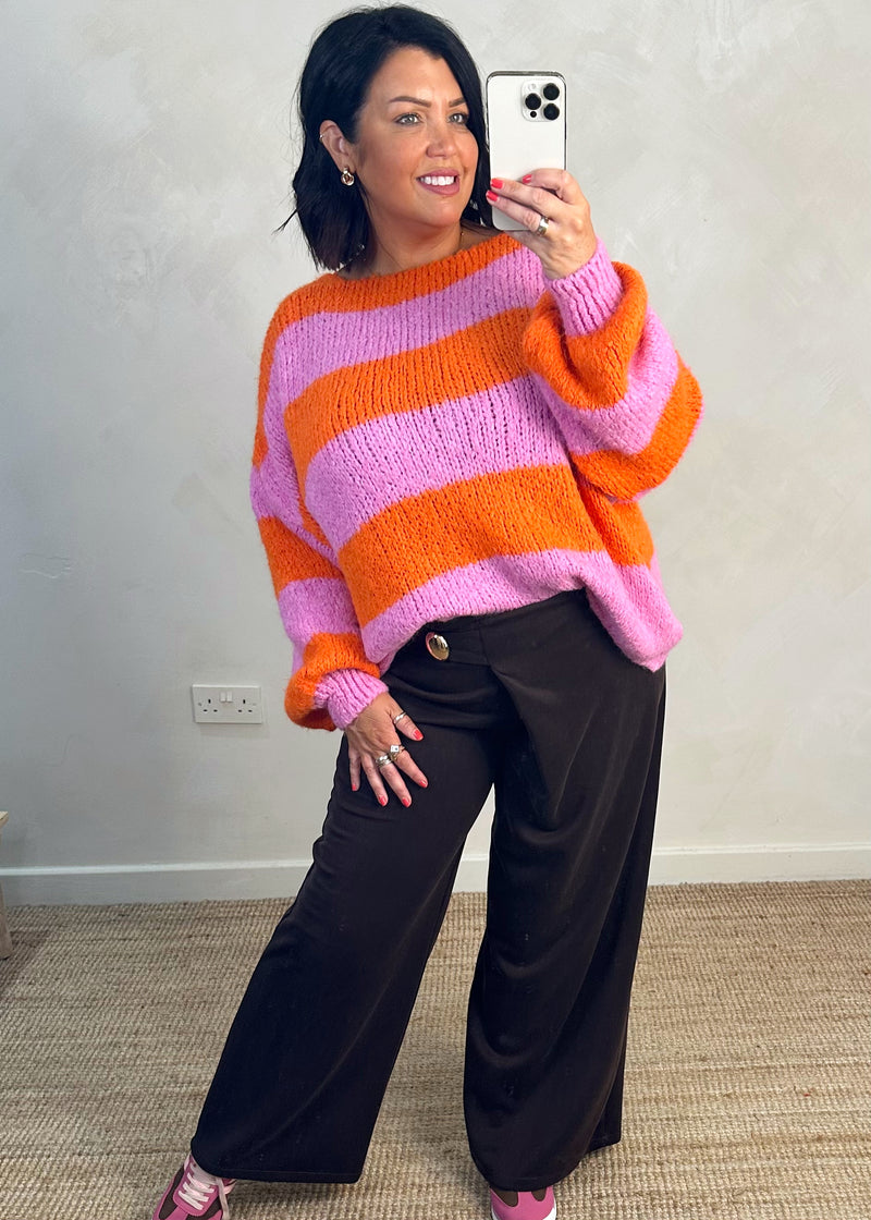 Libby Striped tie front knit - pink/orange