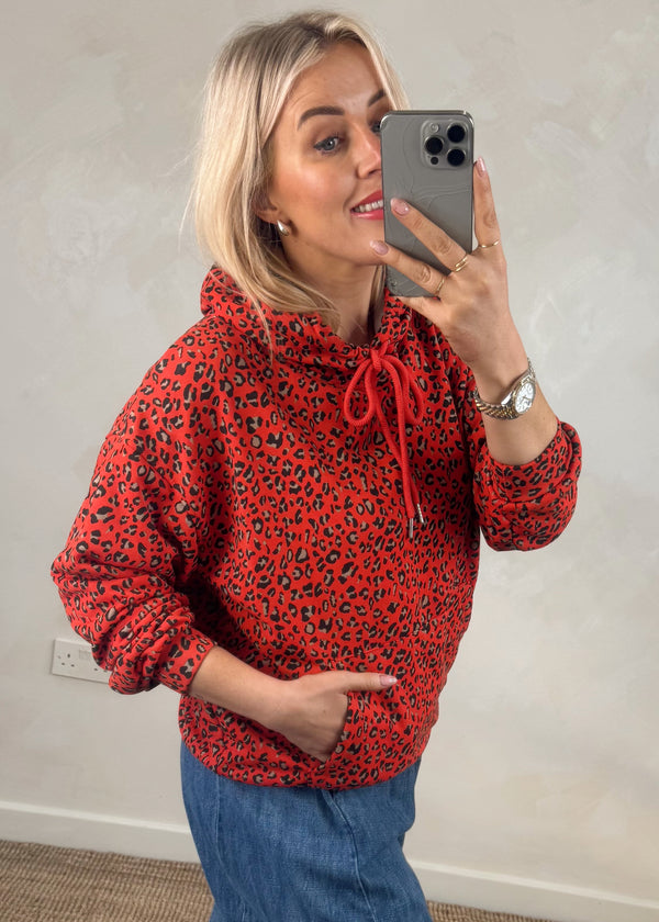 Natasha leopard hoodie - tomato