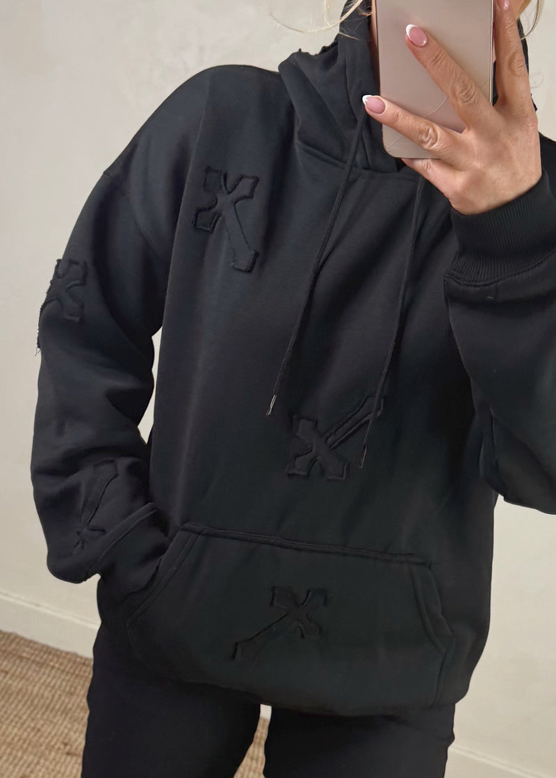 Crucifix appliqué hoody - black
