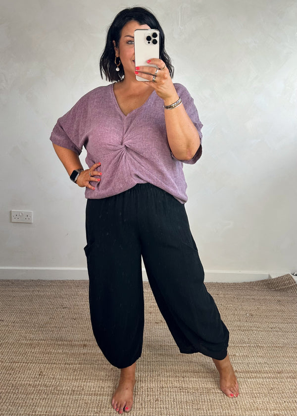 Rina linen blend top - heather