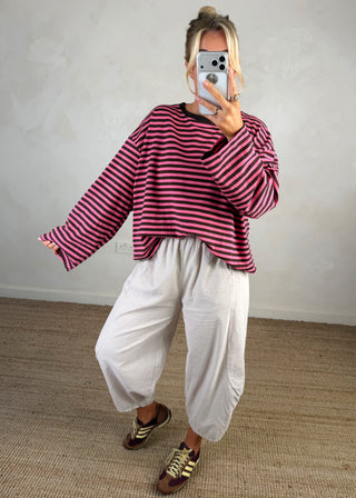 Nico crew neck striped tee - Chocolate/pink