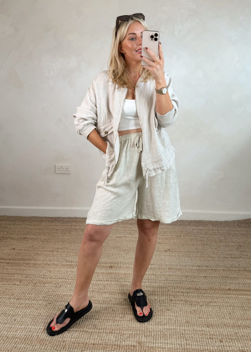 Oia linen bomber - stone