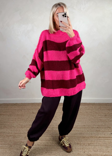 Striped Kurt grunge knit - Merlot/pink