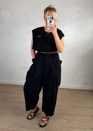 Drop crotch zip jumpsuit - Black