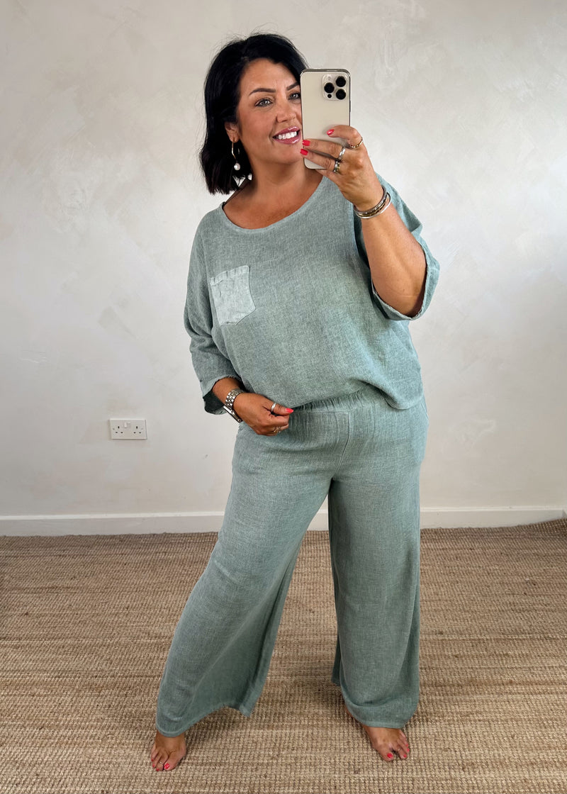 Seren linen blend trouser - sage