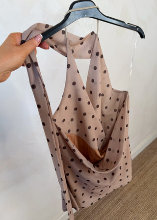 Halter neck polka dot top - Chocolate