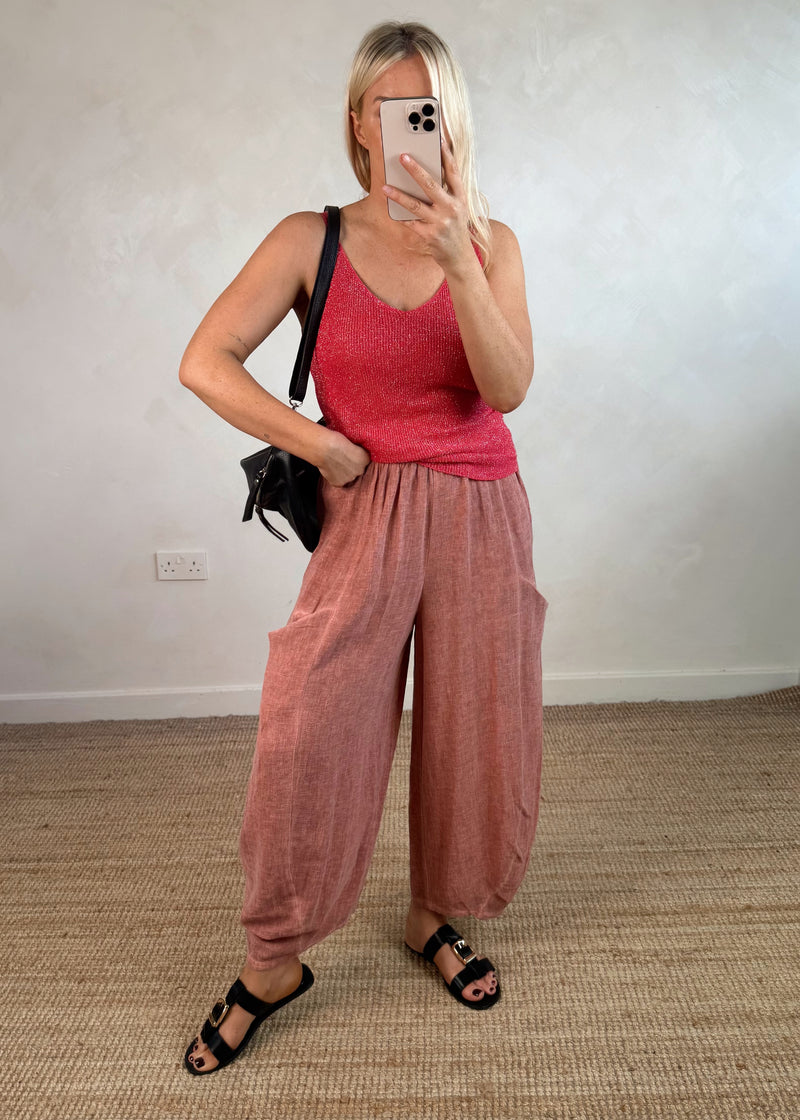 Junie barrel leg linen trouser - terracotta