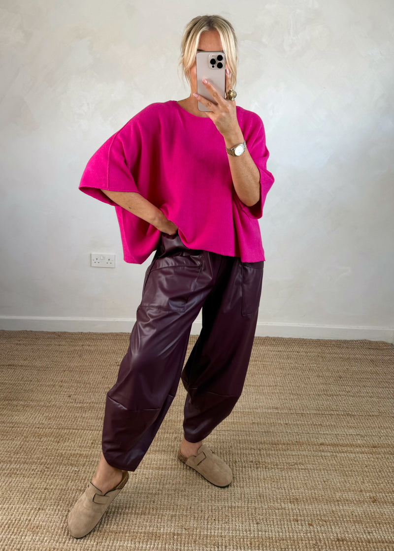 Leather look Moda pants - damson