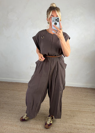 Drop crotch zip jumpsuit - Taupe
