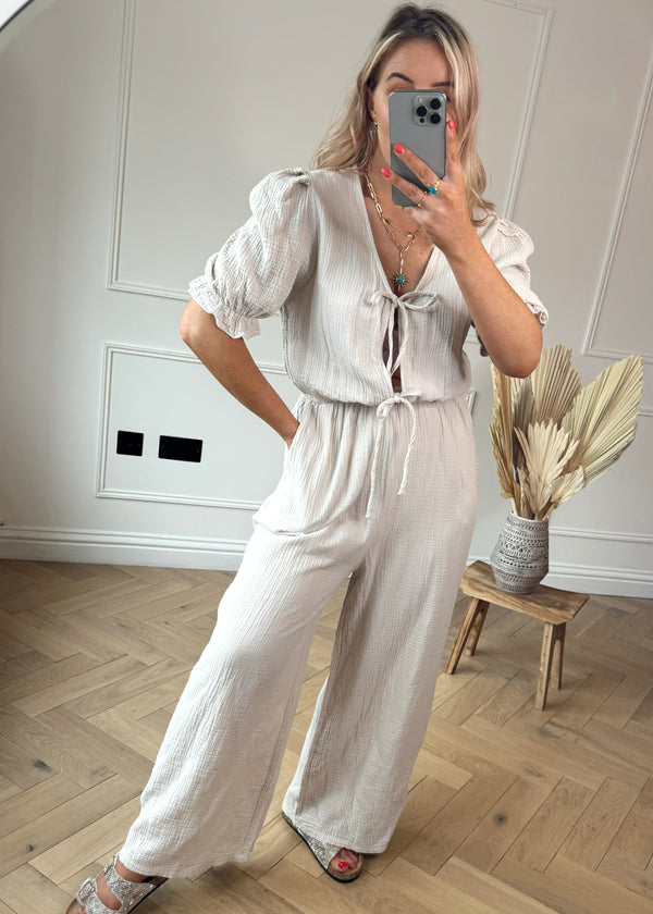 Adele cheesecloth jumpsuit - stone