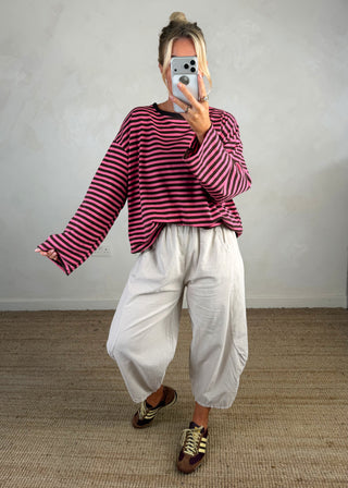 Nico crew neck striped tee - Chocolate/pink