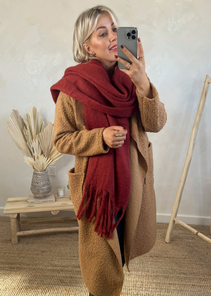 Blanket tassel scarf - burnt umber