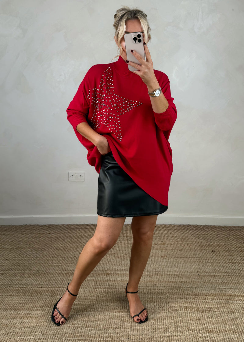 Diamanté star knit - Red