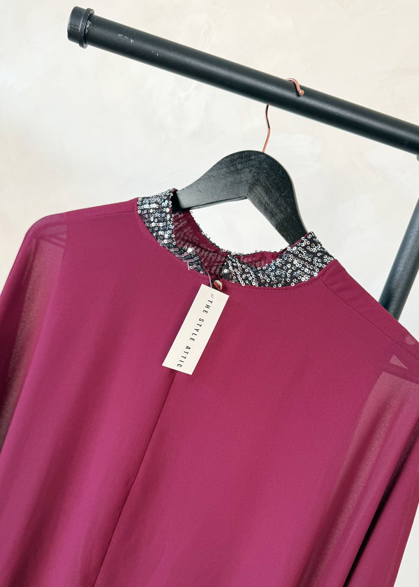 Vixen sequin blouse - merlot