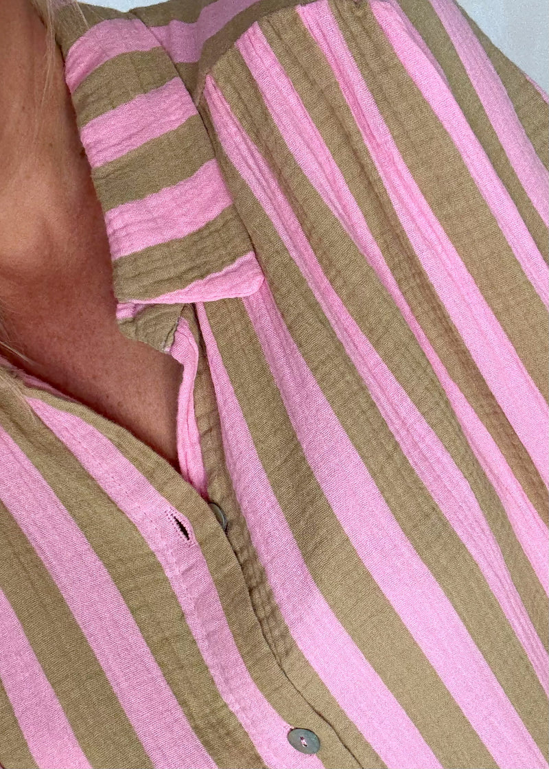 Tatum cheesecloth dress - camel/pink