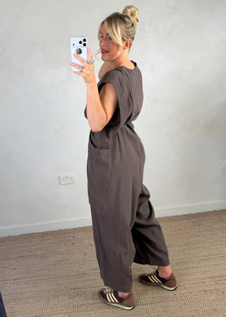 Drop crotch zip jumpsuit - Taupe