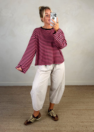 Cabana baby cord barrel leg trouser - stone