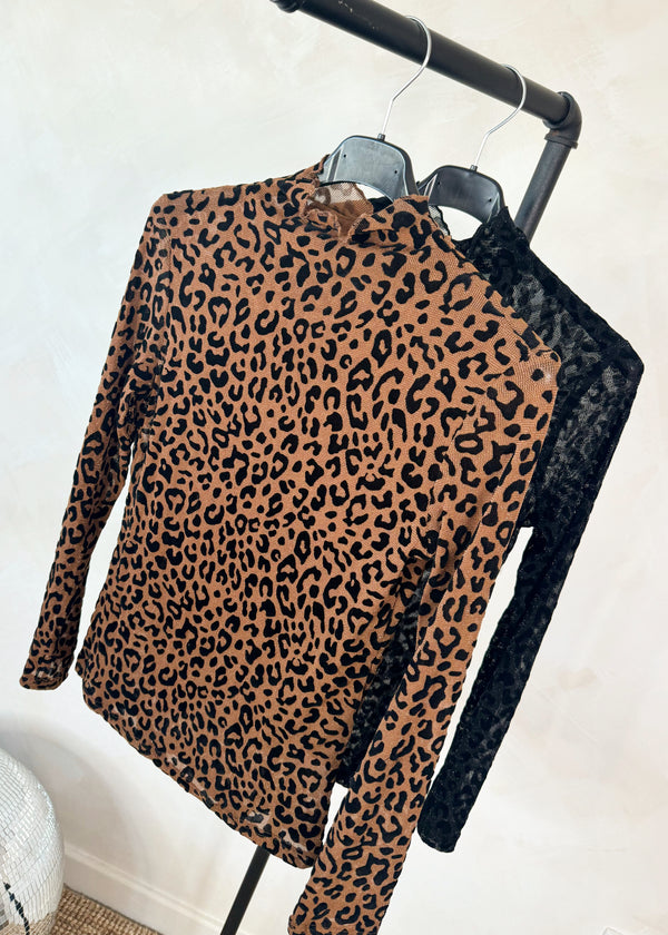 leopard mesh top - tan