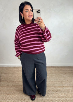 Wiggle crew knit - Merlot/pink