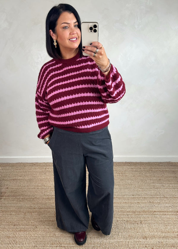 Wiggle crew knit - Merlot/pink
