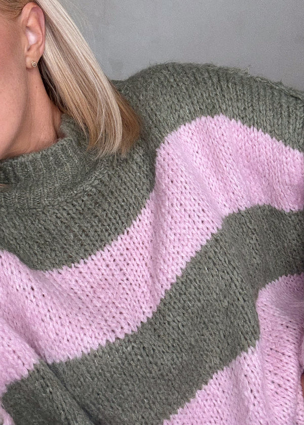 Striped Kurt grunge knit - khaki/pink