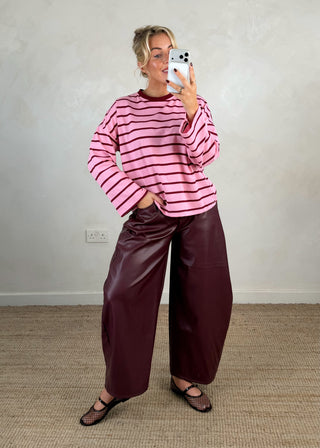 Chloe leather look barrel leg trouser - Merlot