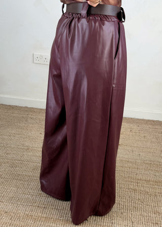 Simone leather look wide leg trouser - Merlot