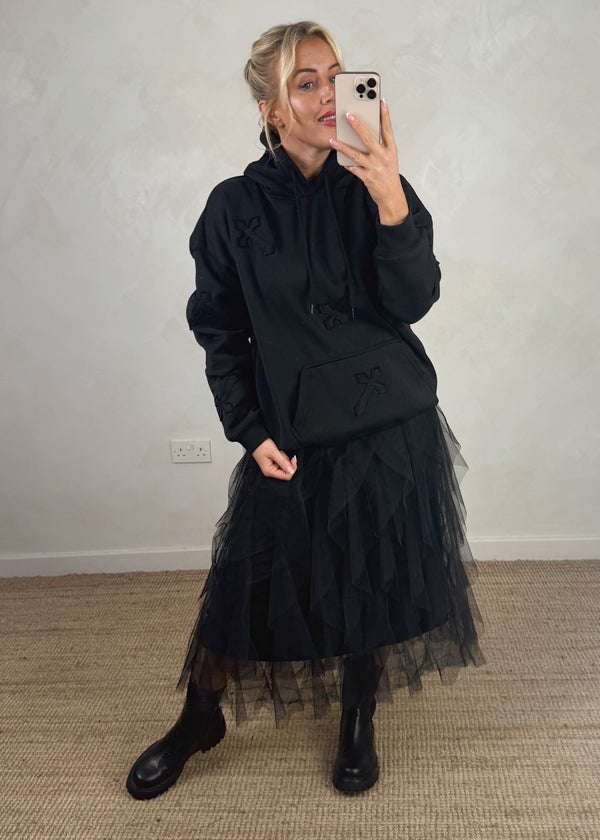 Crucifix appliqué hoody - black