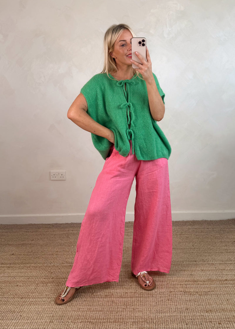 Della tie front knit - shamrock