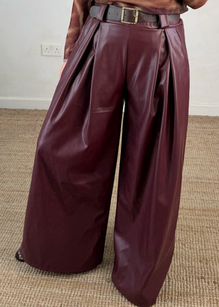 Simone leather look wide leg trouser - Merlot
