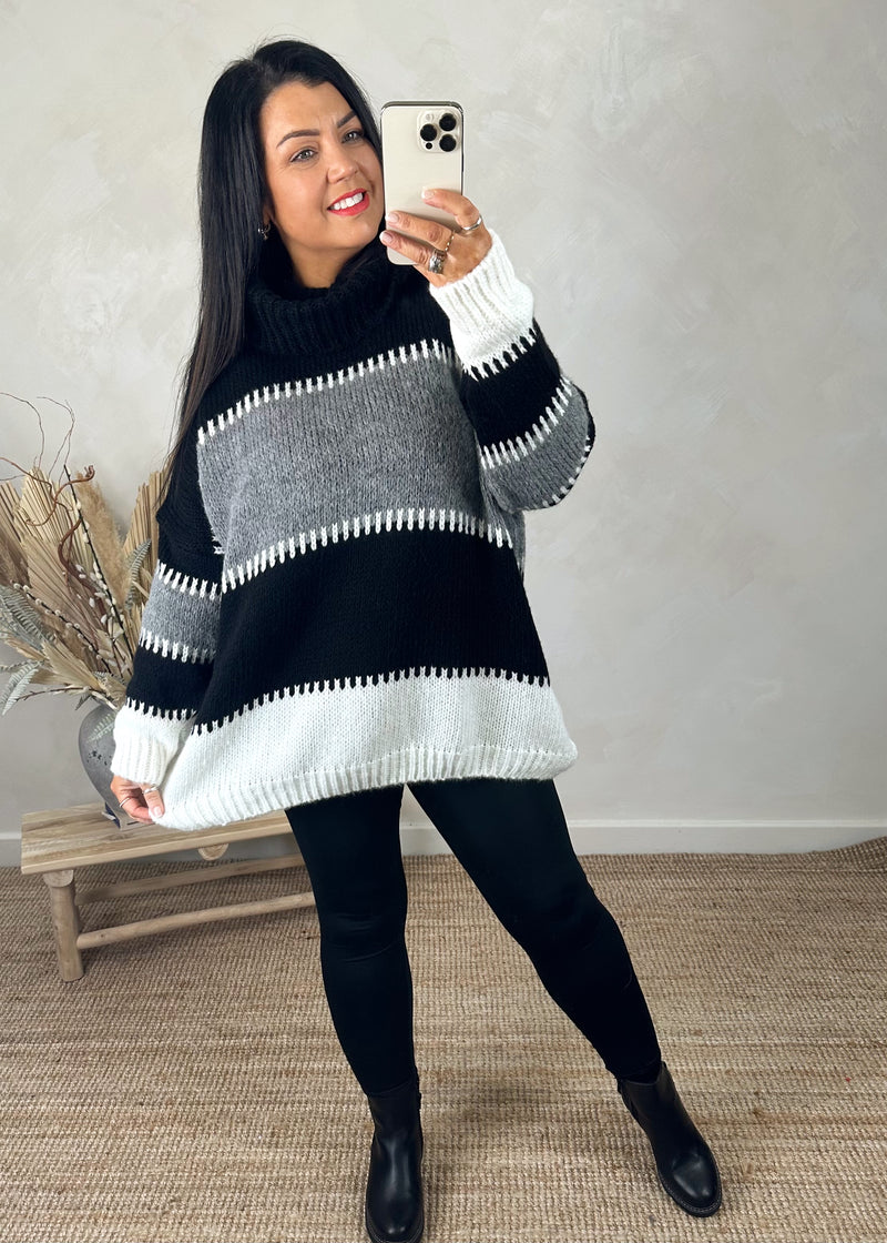 Striped stitch knit - black