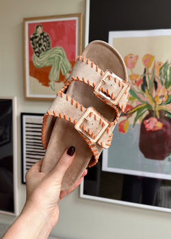 Alberta footbed sandal - beige/orange